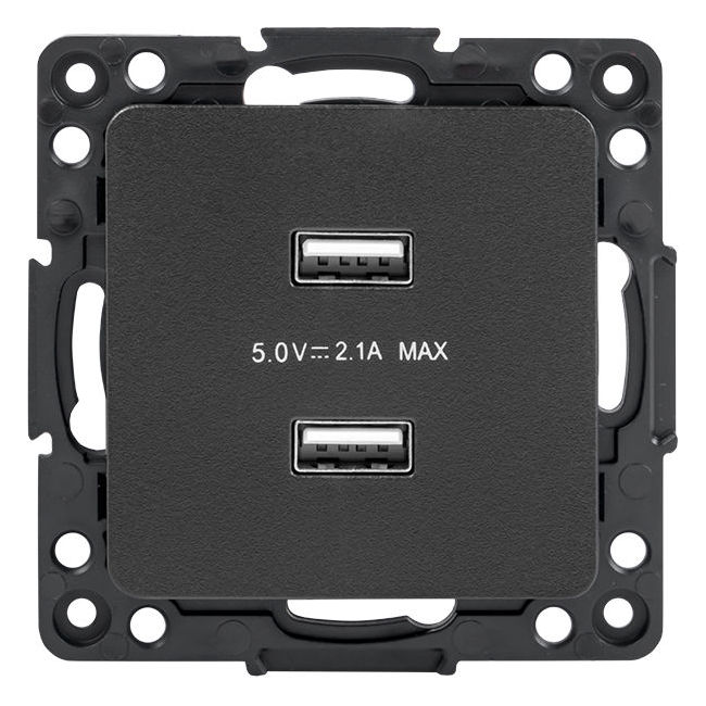 Розетка 2xUSB EKF СТОКГОЛЬМ, скрытый монтаж, черный, EZR16-028-10-2USB