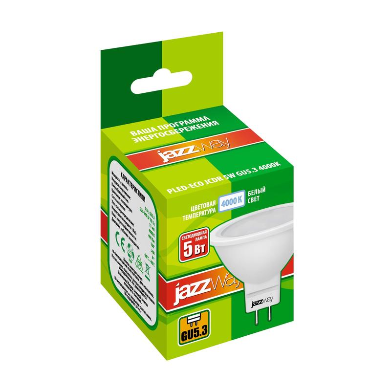 Лампа светодиодная PLED-ECO 5Вт JCDR MR16 4000К нейтр. бел. GU5.3 400лм 220-240В JazzWay 1037107A