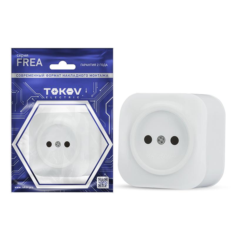 Розетка 1-м ОП Frea 16А IP20 250В без заземл. АБС-пластик бел. TOKOV ELECTRIC TKE-FR-R1-C01